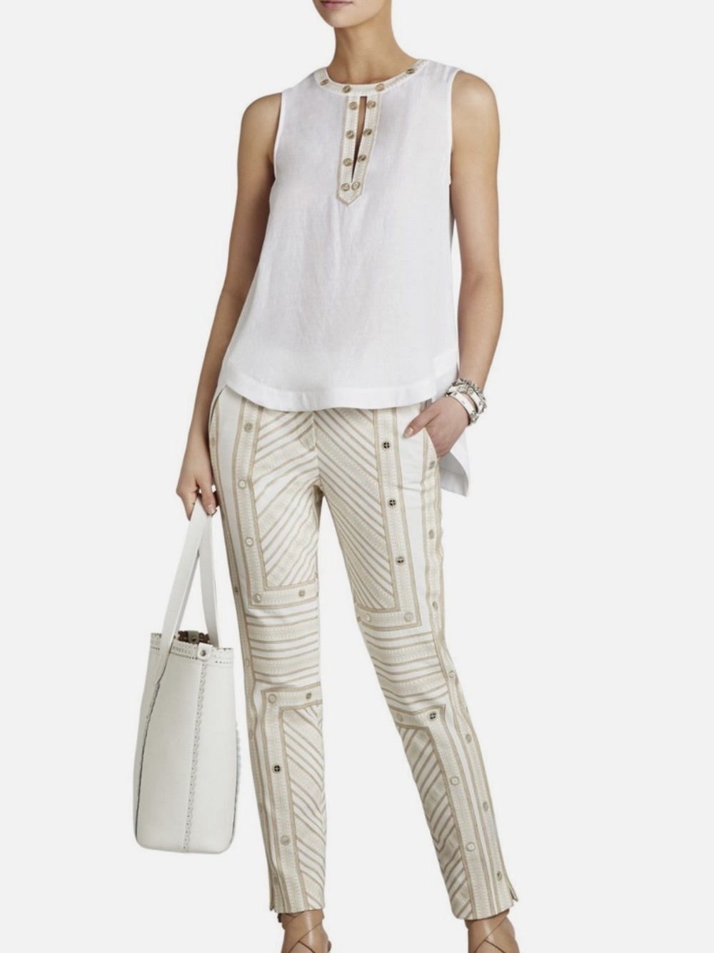 BCBGMaxAzria SHIRLEY size M White Sleeveless Embellished Tunic Boho Chic Coastal - Picture 13 of 13
